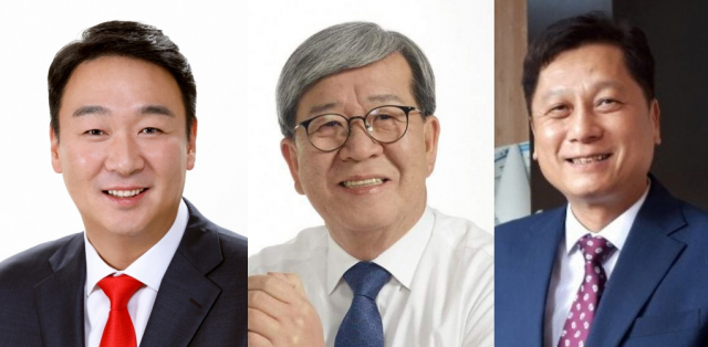 (왼쪽부터)정희용 미래통합당 후보, 장세호 더불어민주당 후보, 김현기 무소속 후보