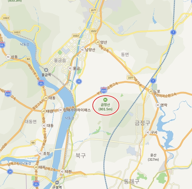 부산 금정산 위치. 네이버 지도