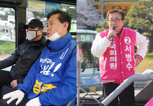 더불어민주당 강준현(사진 왼쪽), 미래통합당 김병준(사진 오른쪽) 세종시 을 후보자들이 6일 오후 세종시 조치원 세종SB플라자에서 열린 고려대학교와 홍익대학교 세종캠퍼스 총학생회 주최로 열린 제21대 국회의원 후보자 대담회에 참석해 학생들의 질문에 각각 답변하고 있다. 연합뉴스