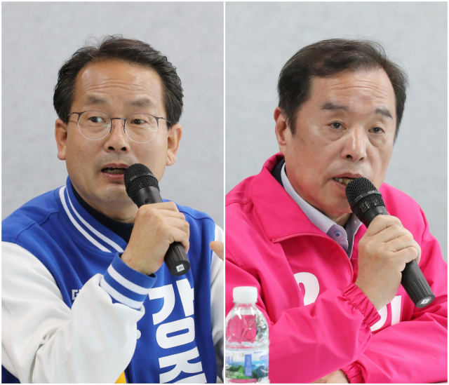 4·15 총선 원주시갑 선거구에 출마한 더불어민주당 이광재 후보가 28일 원주시 태장동 흥양천 둔치에서 시민들을 만나고 있다. [이광재 후보 캠프 제공.재판매 및 DB 금지] 연합뉴스