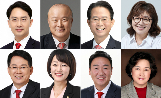 (왼쪽 상단부터) 김병욱, 김희국, 류성걸, 양금희 당선인. (왼쪽 하단부터) 윤두현, 이재정, 정희용, 조명희 당선인. 가나다순.