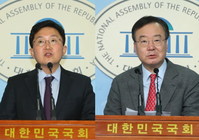 김용태 미래통합당 의원(왼쪽)과 강효상 미래통합당 의원. 연합뉴스
