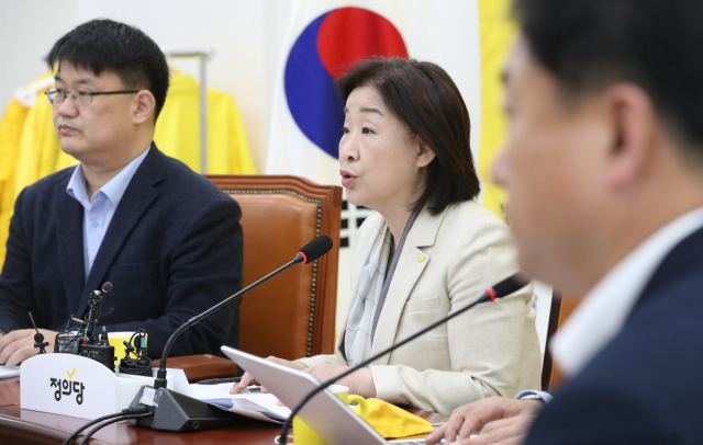 정의당 심상정 대표가 20일 오전 서울 여의도 국회에서 열린 상무위원회의에서 발언하고 있다. 연합뉴스