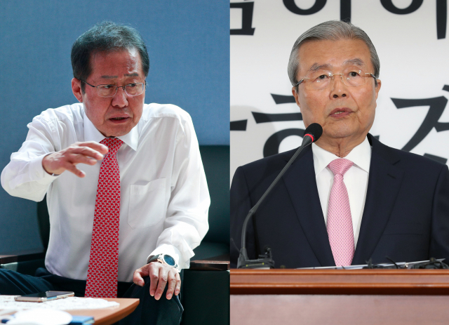 홍준표 전 자유한국당 대표(왼쪽)와 김종인 통합당 전 총괄 선거대책위원장