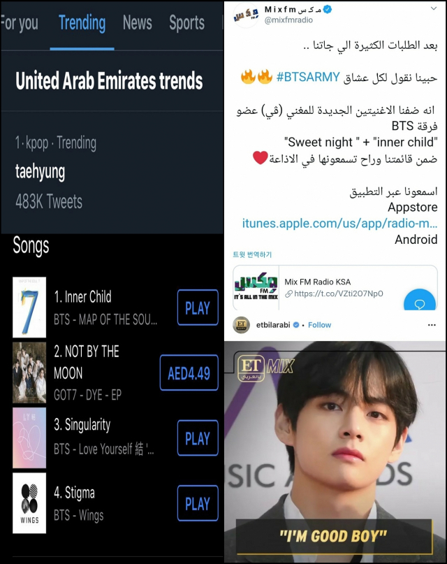 ▲ 아랍에미리트 iTunes 역주행 1위, 방탄소년단 뷔