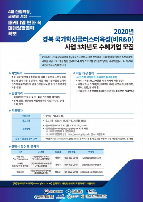경북테크노파크는 경북 국가혁신클러스터(김천·구미) 기업에게 기업당 최대 5천800만원까지 지원한다. 경북테크노파크 제공