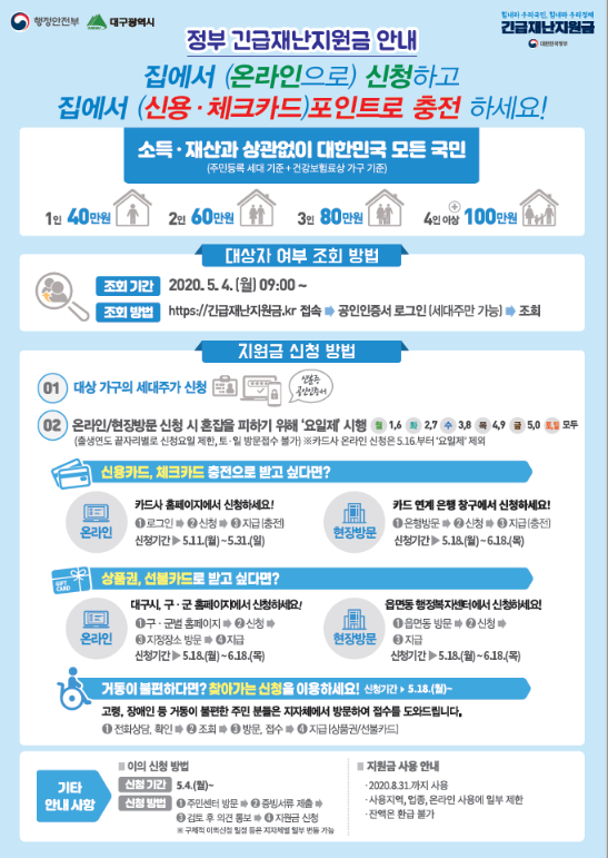 정부 긴급재난지원금 안내. 대구시 제공.