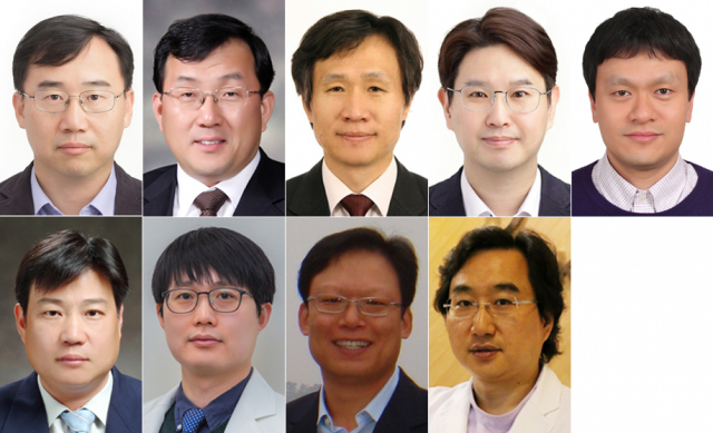 (왼쪽 상단부터)김신우 경북대병원 교수, 이경수 영남대 의대 교수, 김건엽 경북대 의대 교수, 김종연 경북대 의대 교수, 홍남수 경북대 의대 교수, (왼쪽 하단부터)이중정 계명대 의대 교수, 황준현 대구가톨릭대 의대 교수, 황태윤 영남대 의대 교수, 민복기 대구시의사회 코로나19 대책본부장