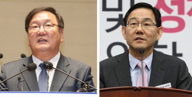 김태년 민주당 원내대표(왼쪽)과 주호영 통합당 원내대표. 연합뉴스