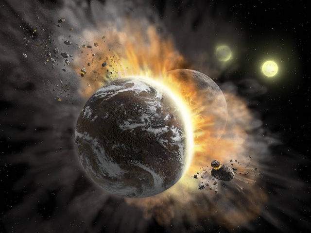 두 행성이 충돌 시 예상되는 상상 일러스트. 나사(NASA) 제공 (기사 내용과 상관없음)