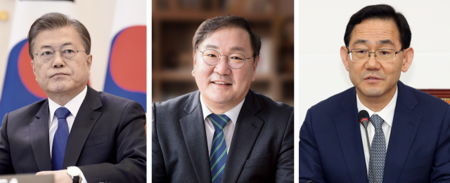 왼쪽부터 문재인 대통령, 김태년 더불어민주당 원내대표, 주호영 미래통합당 원내대표. 매일신문 DB