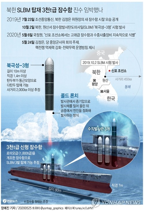 군과 전문가들은 25일 북한이 거론한 핵전쟁 억제력 강화와 전략무력과 관련된 무기로 신형 대륙간탄도미사일(ICBM)과 잠수함발사탄도미사일(SLBM)을 탑재한 3천t급 신형 잠수함을 꼽았다. 전문가들은 북한의 추후 군사 행보와 관련, 당장 신형 ICBM을 발사해 미국을 직접적으로 자극하기보다는 완성된 SLBM 발사 체계를 갖춘 3천t급 잠수함을 먼저 공개할 가능성이 큰 것으로 관측한다. 연합뉴스