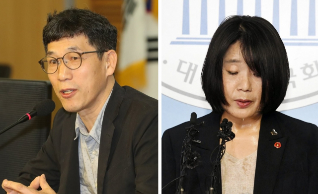 진중권 전 동양대교수(왼쪽)와 윤미향 더불어민주당 의원. 연합뉴스