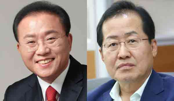 (왼쪽부터) 윤재옥 통합당 국회의원, 홍준표 무소속 국회의원.
