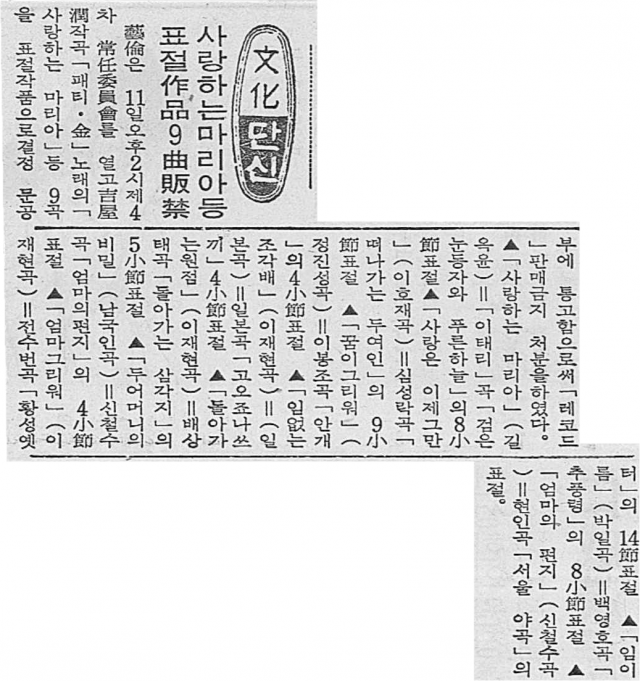 1970년 6월 17일자 매일신문 5면에 실린 표절곡 목록. 매일신문 DB