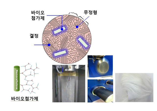 고강성 생분해성 섬유개발 개념도. 고분자 물질에 천연 물질에서 추출한 