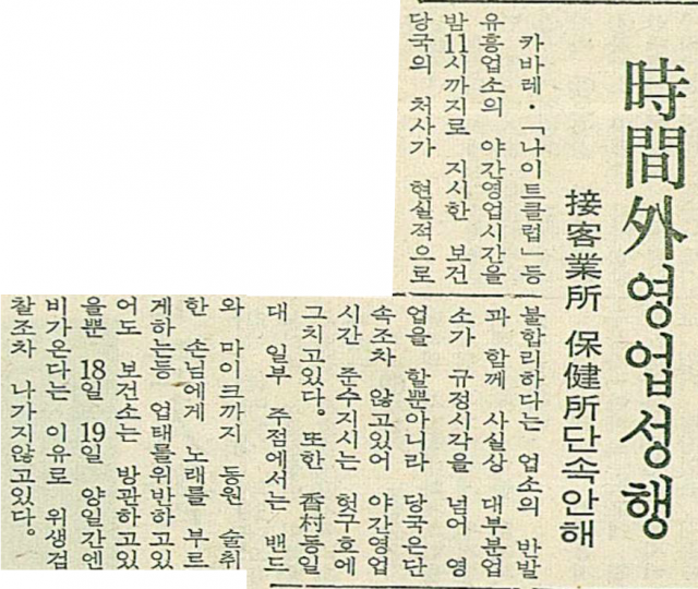 1970년 6월 20일자 매일신문 8면에 실린 유흥가 시간외 영업에 대한 기사. 매일신문 DB