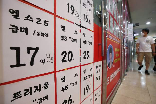 정부의 6·17 부동산 대책을 앞두고 21일 토지거래허가구역으로 지정된 서울 송파구 잠실의 한 부동산 중개업소애 급매물들이 붙어 있다. 연합뉴스