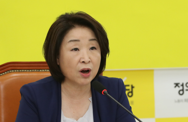 정의당 심상정 대표가 2일 오전 서울 여의도 국회에서 열린 상무위원회에서 발언하고 있다. 연합뉴스