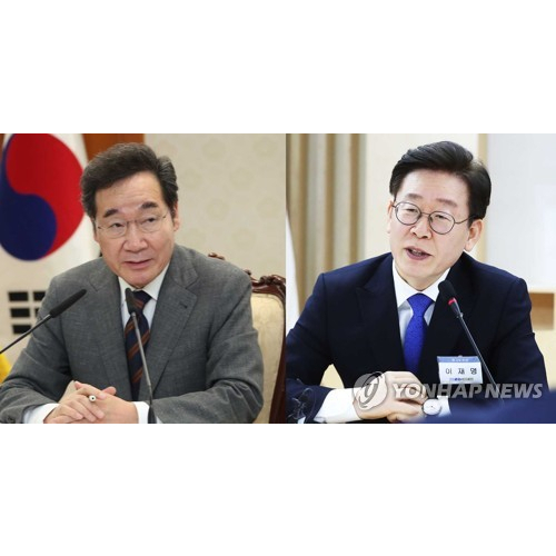 차기 대선주자 선호도 조사에서 이재명 경기지사와 윤석열 검찰총장이 급부상하고 있다. 사진은 이낙연 더불어민주당 의원과 이재명 경기지사. 연합뉴스