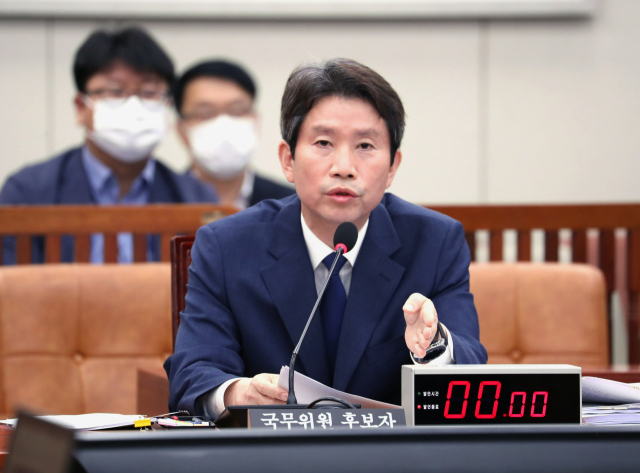 이인영 통일부 장관 후보자가 23일 오후 서울 여의도 국회에서 열린 외교통일위원회 인사청문회에서 질의에 답하고 있다. 연합뉴스