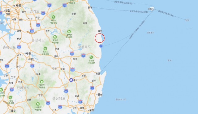 경북 울진 평해 위치. 네이버 지도