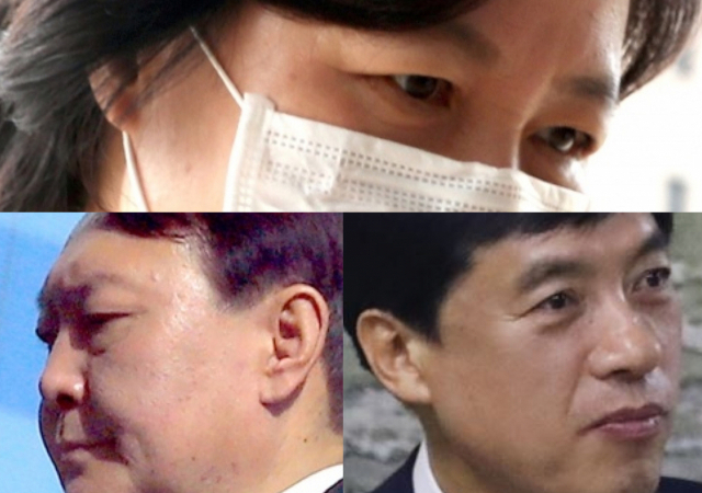 추미애 법무부 장관(위), 윤석열 검찰총장(왼쪽 아래), 이성윤 서울중앙지검장(오른쪽 아래). 연합뉴스