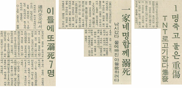 1970년 8월 3일자 매일신문에 실린 익사 사고 기사. 하루 동안 세 건이나 기사가 실렸다. 매일신문 DB