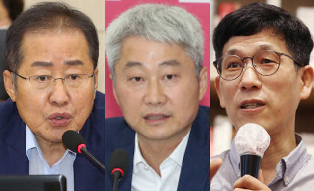 (왼쪽부터)무소속 홍준표 의원, 미래통합당 송파병 당협위원장 김근식 교수, 진중권 전 동양대 교수