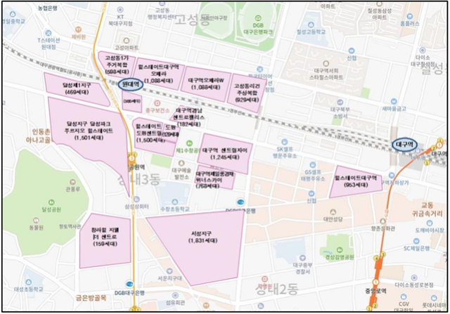 2015년 대구권 광역철도 예비타당성조사 당시 신설이 거론됐던 원대역과 인근 입주예정 아파트 단지 도면. 대구시 제공