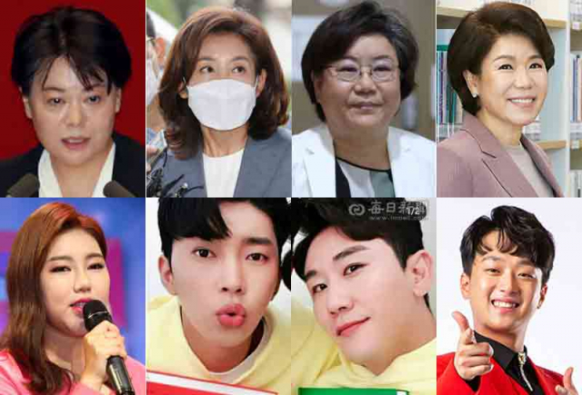 내년 서울시장 보궐선거 후보 물망에 오른 국민의힘 여성 4인방. 윤희숙 의원, 나경원 전 한국당 원내대표, 이혜훈 전 의원, 조은희 서초구청장.(왼쪽부터) 국민의힘이 미스·미스터트롯 방식의 공천제 도입을 예고함에 따라 누가 정치권의 송가인, 임영웅, 영탁, 이찬원(아래왼쪽부터)이 될수 있을지 관심이 쏠린다.