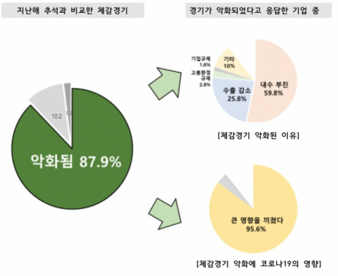 대구상공회의소가 이달 17일 지역기업 262곳을 대상으로 추석 전 경기 설문조사 결과 요약. 대구상공회의소 제공