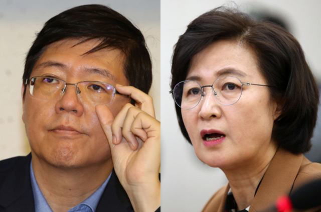 김대중 전 대통령의 삼남 김홍걸 의원(왼쪽), 추미애 법무부 장관. 매일신문DB