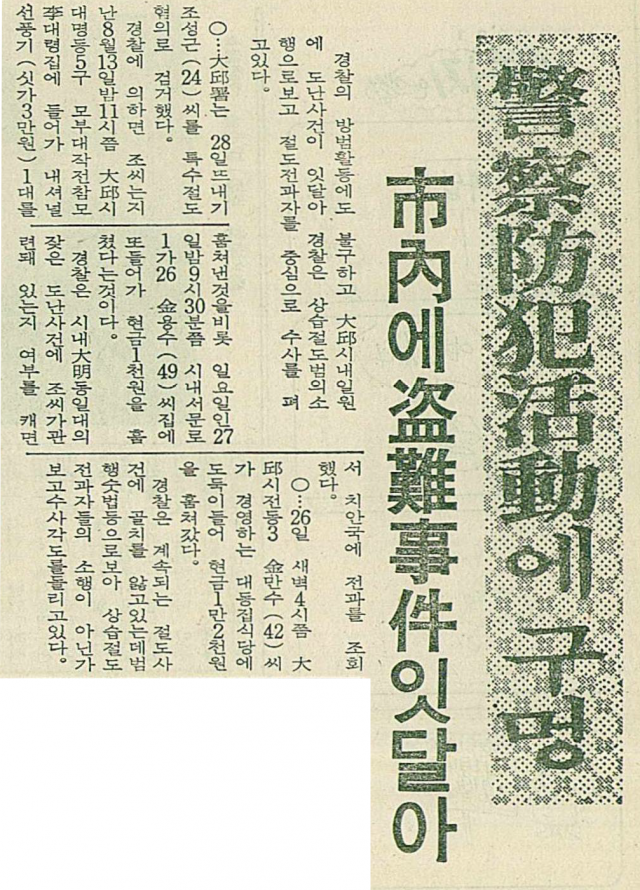 1970년 9월 28일자 매일신문 8면에 실린 절도범 관련 기사. 매일신문 DB