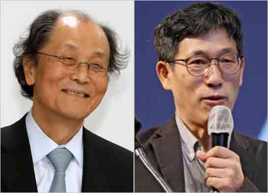 조정래 소설가 (왼쪽), 진중권 전 동양대 교수.