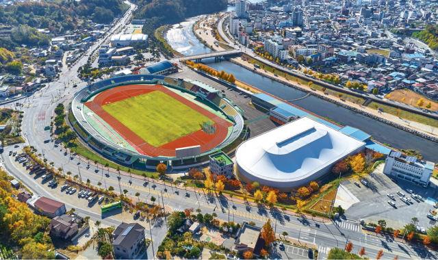 예천군 공설운동장 및 육상실내훈련장 전경. 매일신문DB