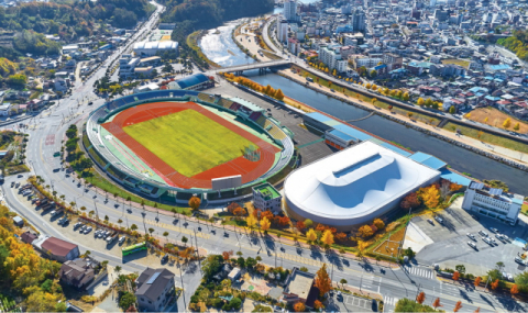 예천군공설운동장 및 육상실내훈련장 전경. 예천군 제공