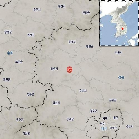 경북 상주시 지진 발생 지점. 기상청 제공
