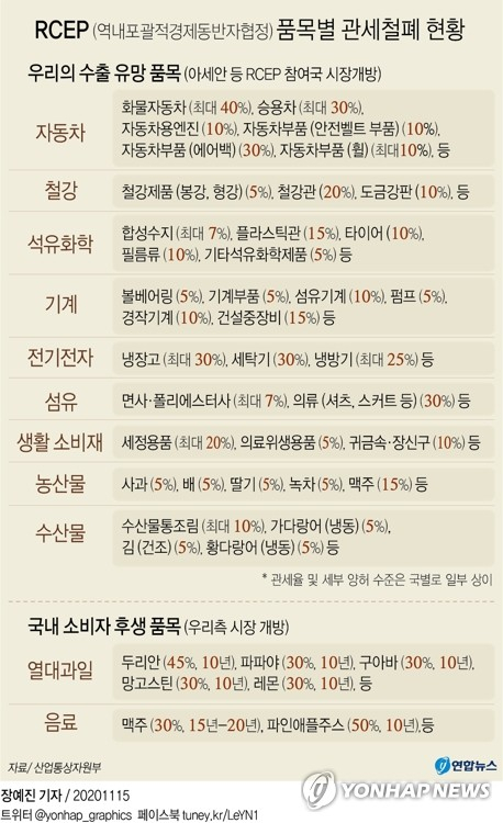 한중일을 포함해 15개국이 참여하는 역내포괄적경제동반자협정(RCEP)이 15일 최종 서명됨에 따라 세계 최대 자유무역협정(FTA)이 출범했다. 연합뉴스 연합뉴스