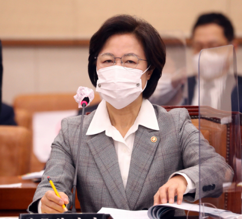 추미애 법무부 장관이 18일 오전 서울 여의도 국회에서 열린 법제사법위원회 전체회의에 출석하고 있다. 연합뉴스
