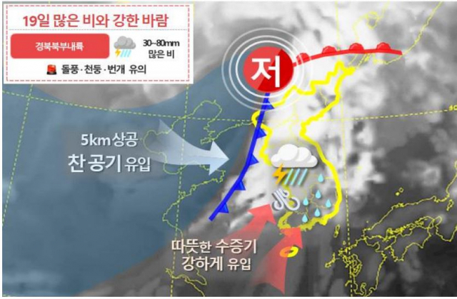 19일 오전 예상 기압계 모식도. 대구기상청 제공