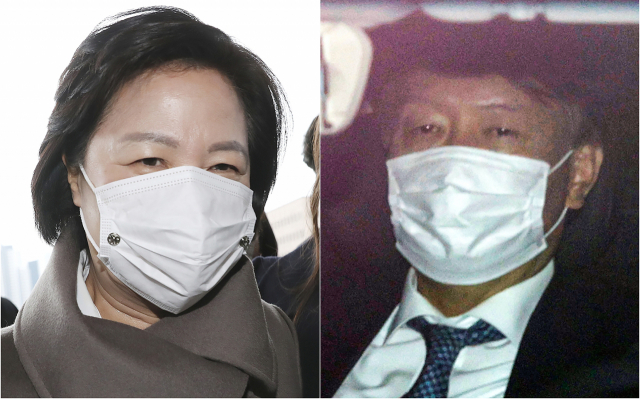 추미애 법무부 장관(왼쪽)이 2일 오전 경기도 과천 정부과천청사 내 법무부로 출근하고 있다. 비슷한 시각 윤석열 검찰 총장이 윤석열 검찰 총장이 서울 서초구 서초동 대검찰청으로 출근하고 있다. 연합뉴스