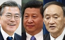문재인, 시진핑, 스가 요시히데. 매일신문DB, 연합뉴스