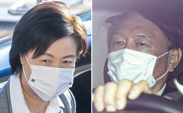 9일 오전 추미애 법무부 장관(왼쪽)이 정부과천청사 법무부로 출근하고 있다. 이날 오후 윤석열 검찰총장이 차를 타고 서울 서초구 대검찰청 주차장을 나서고 있다. 연합뉴스