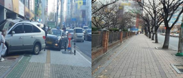 대성스카이렉스아파트 주민들은 이곳 아파트에서 월배초(왼쪽)로 월서초(오른쪽)보다 등하교할 때 학생들이 사고 등을 이유로 더 위험하다고 주장한다. 대성스카이렉스학군조정추진모임 제공