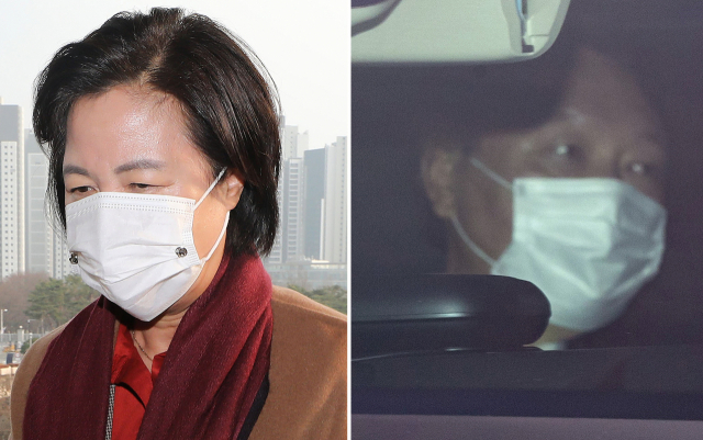 추미애 법무부 장관(왼쪽)이 11일 오후 정부과천청사 법무부로 들어서고 있다. 이날 오전 윤석열 검찰총장이 관용차량을 타고 서울 서초구 대검찰청으로 출근하고 있다. 연합뉴스