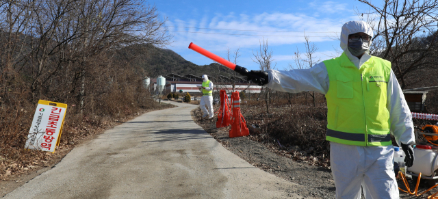 과거 경북 상주시 공성면 산란계 농장에서 고병원성 조류인플루엔자(AI)가 확진된 가운데 이날 농장 출입이 통제되고 있다. 연합뉴스