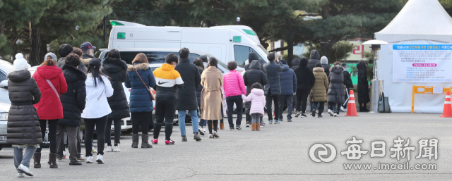 코로나19 하루 신규 확진자가 닷새 연속 1천명을 넘어선 20일 대구 달서구보건소 선별진료소에서 많은 시민들이 코로나19 검사를 받기 위해 줄지어 서 있다. 성일권 기자 sungig@imaeil.com
