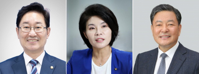 문재인 대통령은 30일 3개 부처에 대한 장관급 인사를 단행했다. 법무부 장관 후보자에는 박범계 국회의원(왼쪽부터), 환경부 장관 후보자에는 한정애 국회의원, 국가보훈처장에는 황기철 전 해군참모총장을 내정했다. 연합뉴스