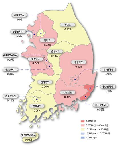 시도별 아파트 매매가격지수 변동률. 한국부동산원 제공.
